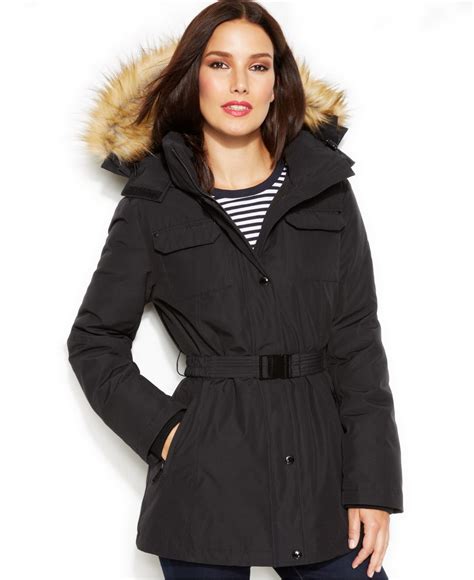 michael michael kors petite hooded faux-fur-trim belted down puffer coat|Michael Kors puffer jacket packable.